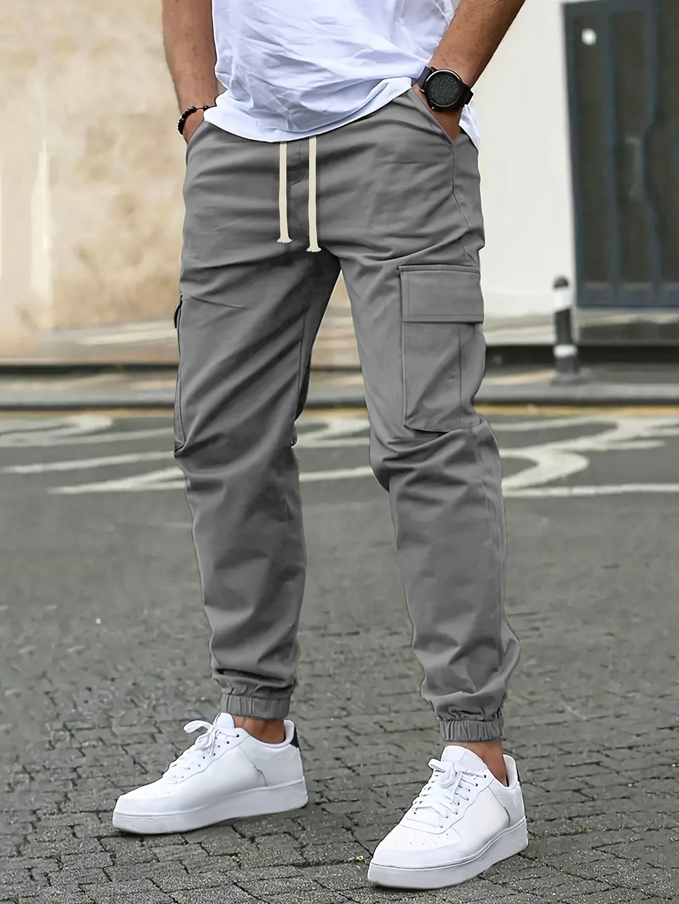 Men's Slim Fit Cargo Trousers - Extended Sizes - front view | SAINT DOR