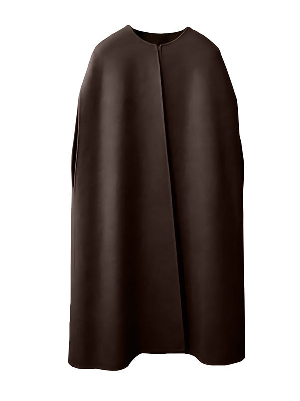 Sleeveless wool-blend cape with a round neck and a curved hem