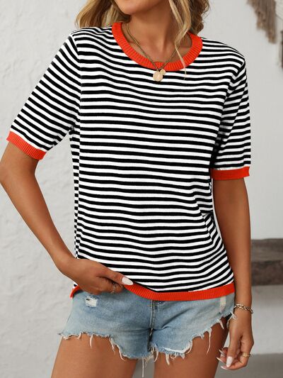 Striped Knit Top in Black/Red