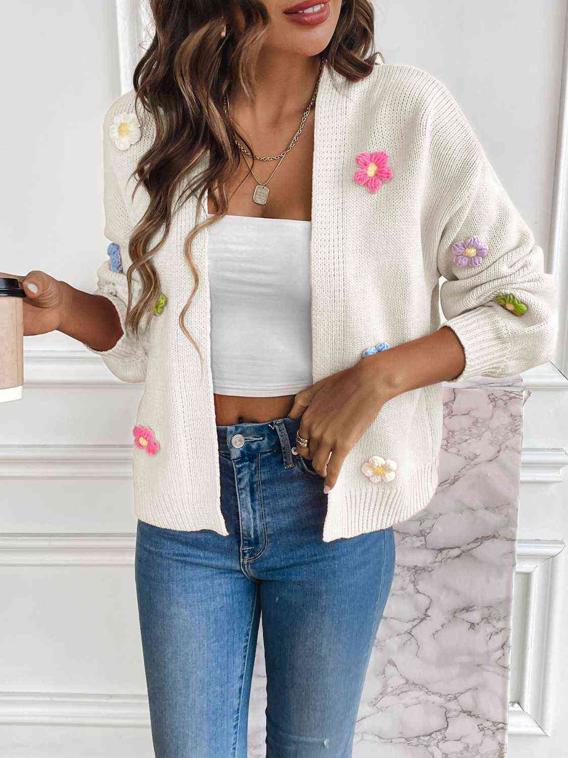 Women's crochet flower cardigan in Off White
