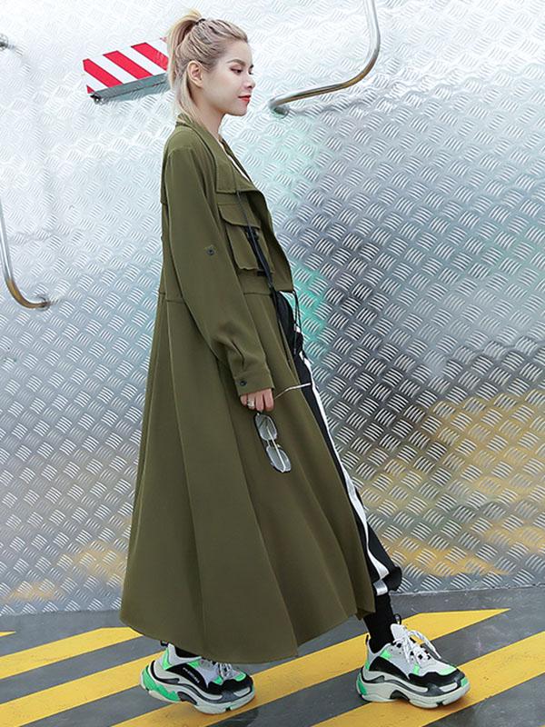 Longline duster coat with a draped lapel and a drawstring waist