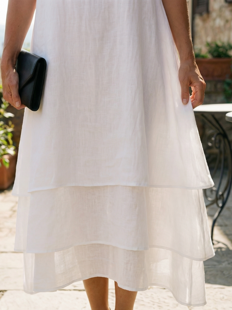 Women's Layered Hem Midi Dress in Soft Fabric – Saint Dor UK – detail view