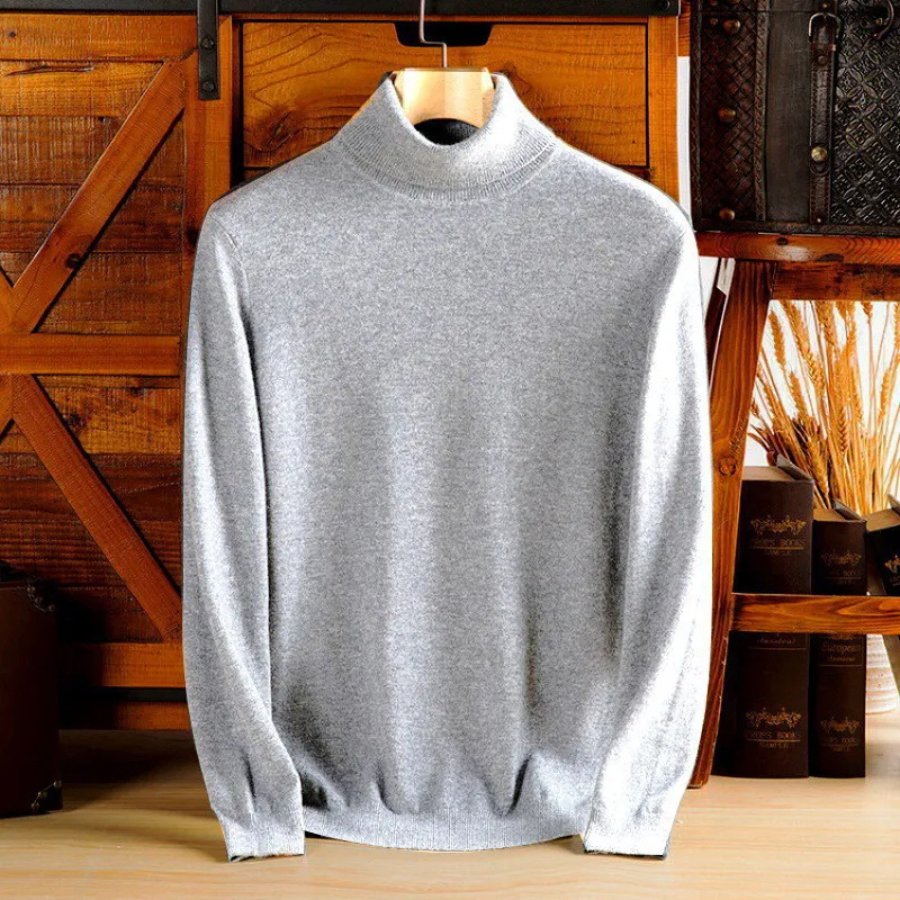 Men's fine knit roll neck jumper in Light Grey