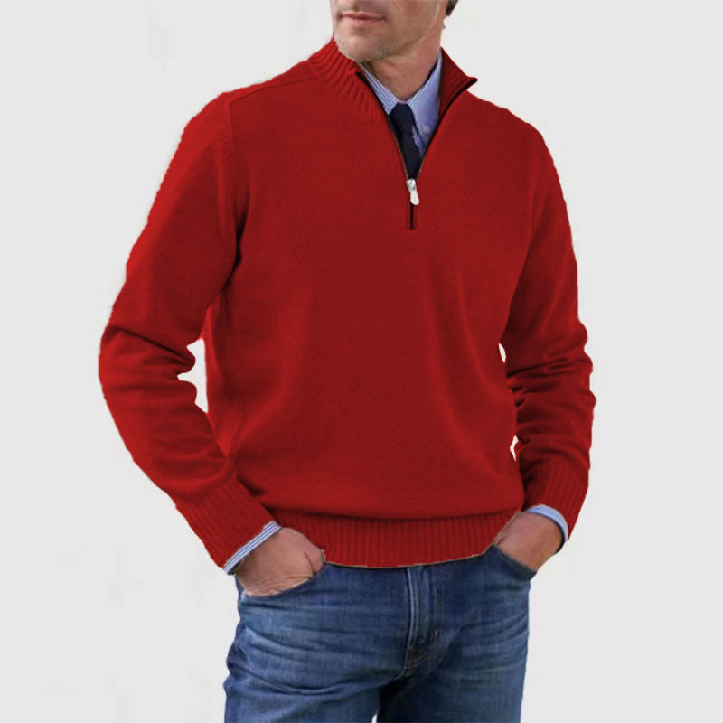 Men's half-zip knitted jumper in Red
