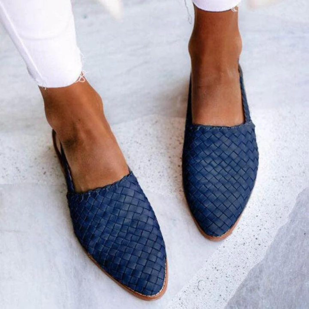 Women's Loafers - Elegant Woven Vegan Leather Ballerinas in Light Brown