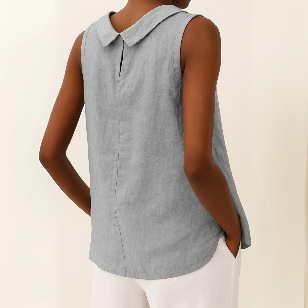 Women's Top - Sleeveless Roll Collar Top in Grey