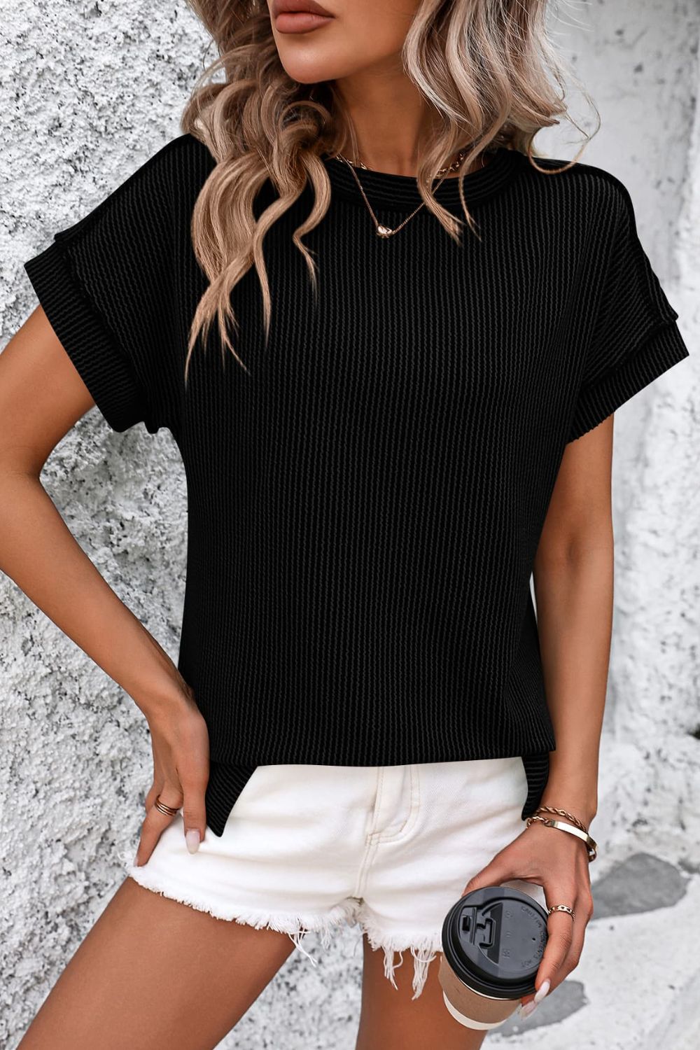 Women's ribbed short sleeve top - detail