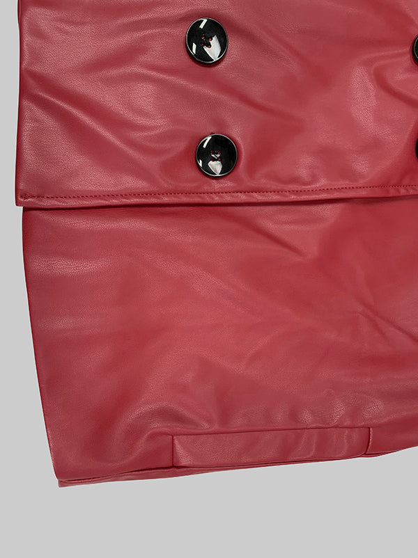 Faux leather jacket with an oversized lapel collar