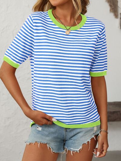 Striped Knit Top in Light Blue