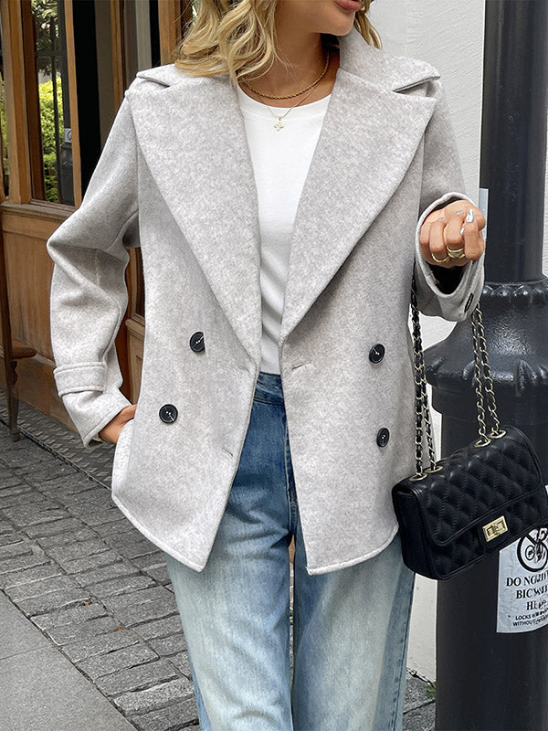 Light grey cropped jacket in a brushed wool-look cloth with a wide lapel in light grey