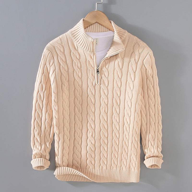 Men's cable knit half-zip jumper in Beige