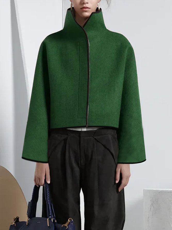 Cropped cape jacket with a high stand collar and contrast edging
