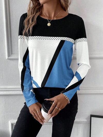 Women's colour block long sleeve top - detail