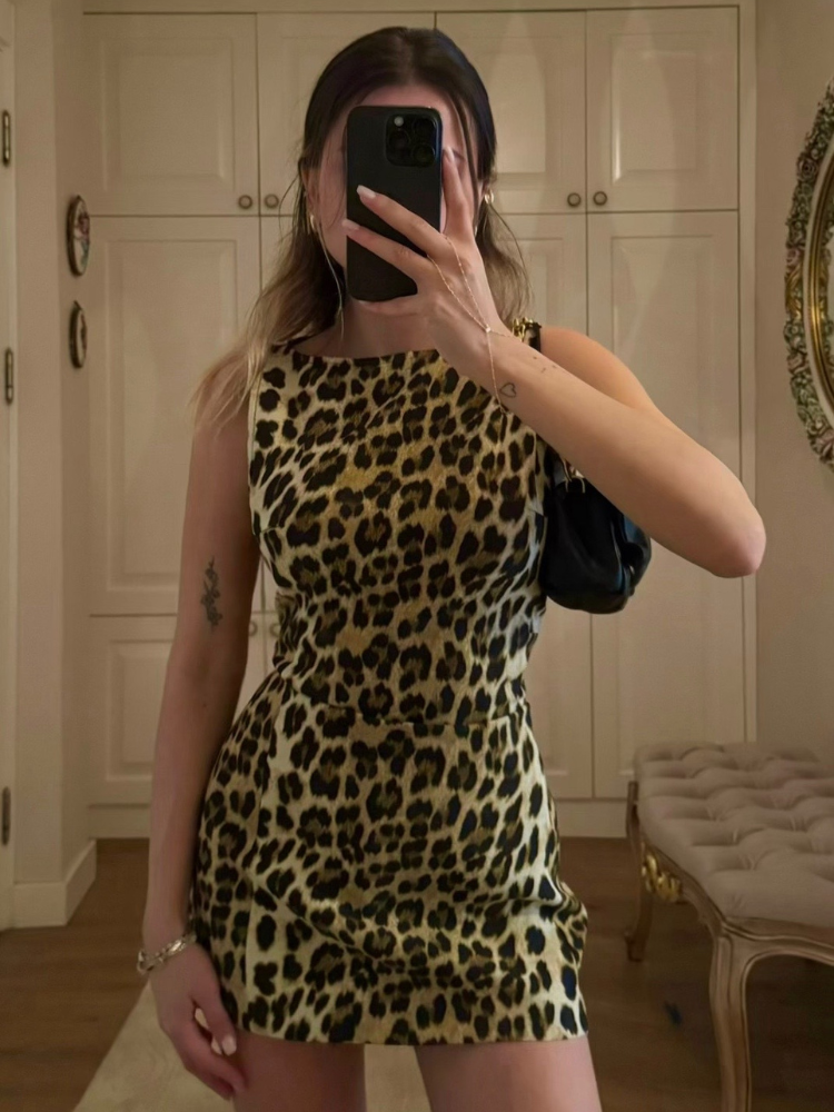 Women's Leopard Print Mini Dress – Bold Soft Party Evening – back view