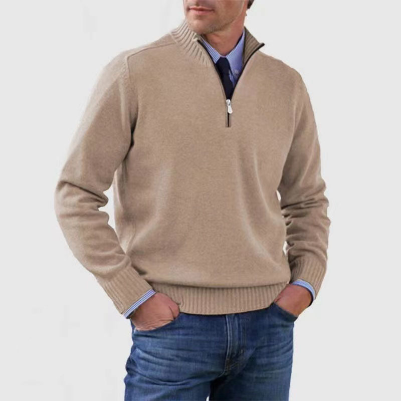 Men's half-zip knitted jumper in Camel