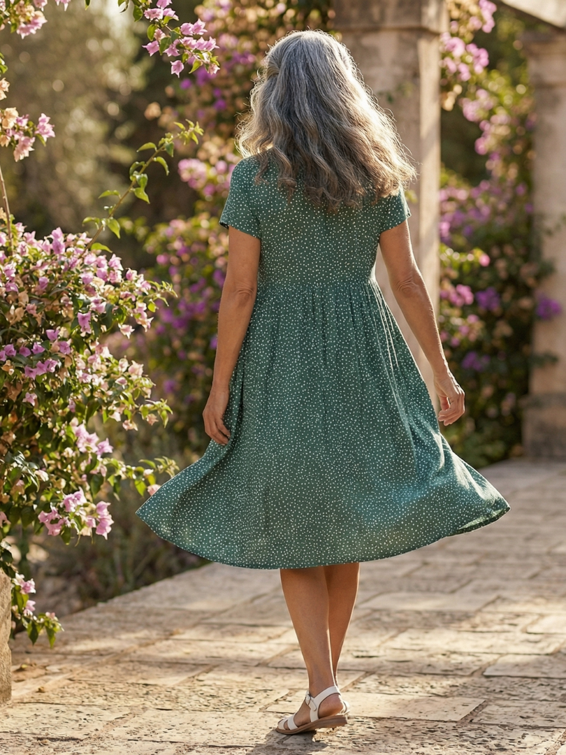 Women's Dotted Knee-Length Dress Meadow Drift – Saint Dor UK – close-up