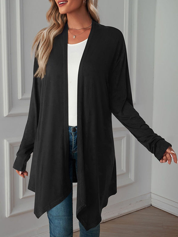 Light waterfall jacket with a draped collar and an open front
