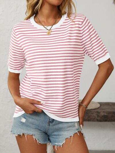 Striped knit top with a round neck and half sleeves – view 14