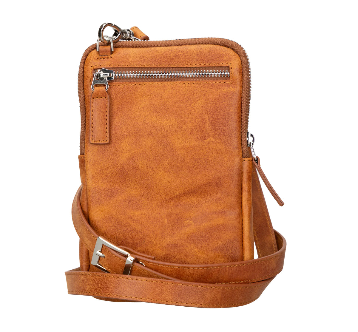 Leather Crossbody Phone Bag in Golden Tan