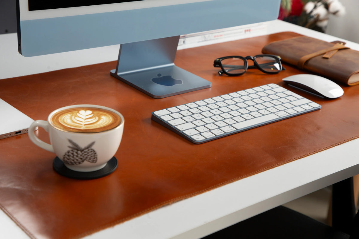 Leather Desk Mat in Tan