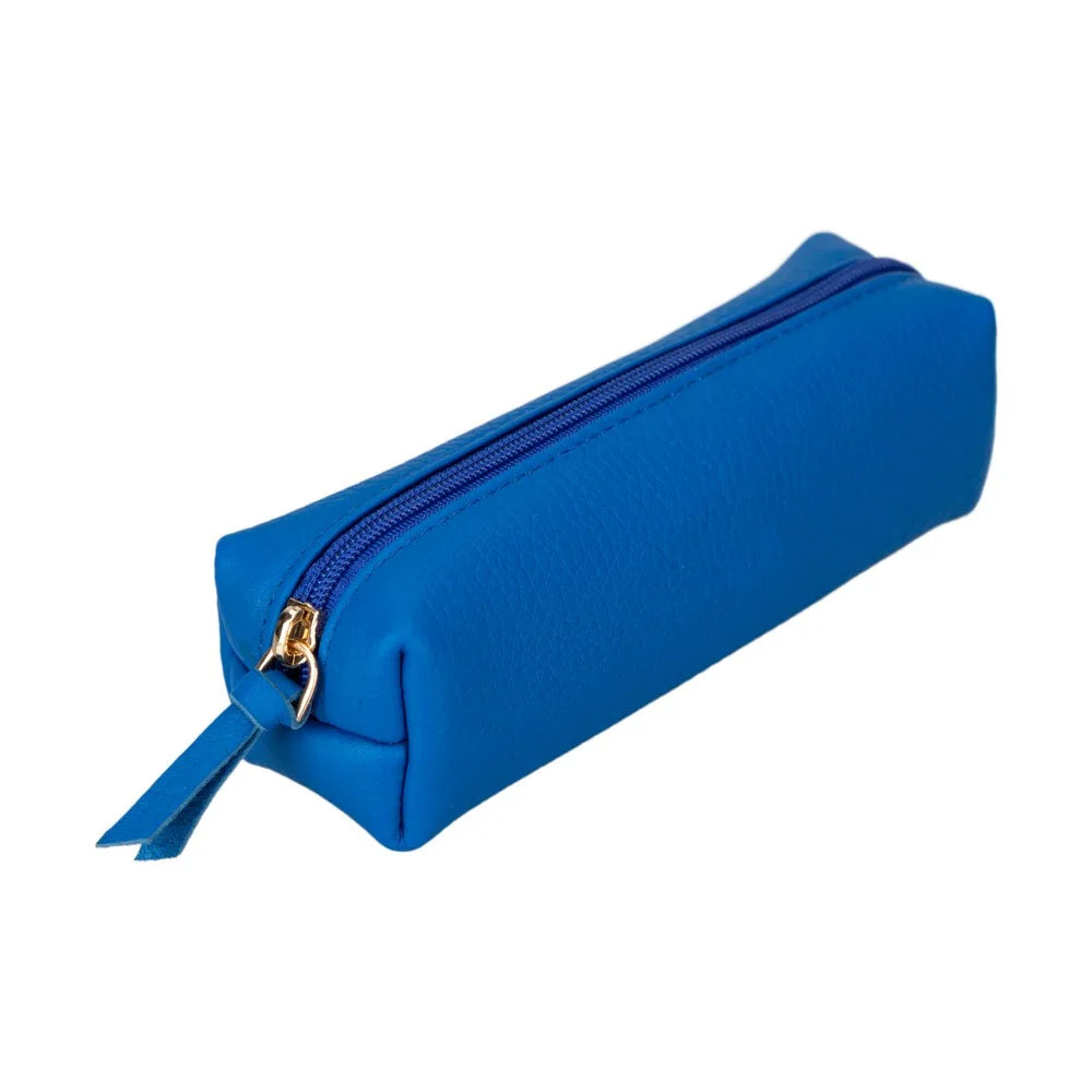 Leather Pencil Case in Cyan