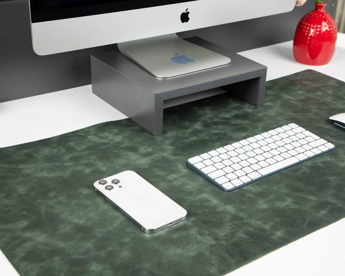 Leather Desk Mat in Pickle Green