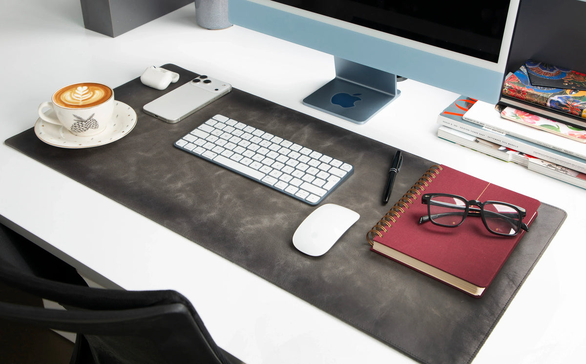 Leather Desk Mat in Grey