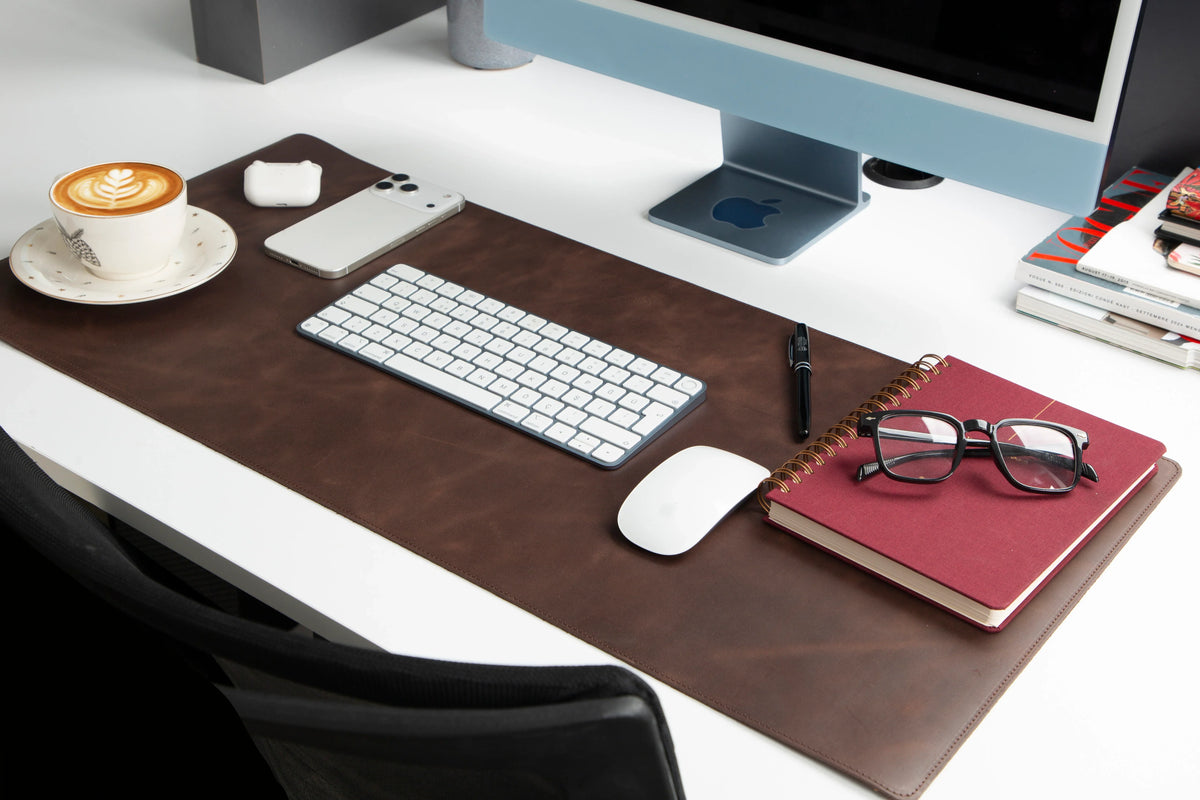 Leather Desk Mat in Dark Brown