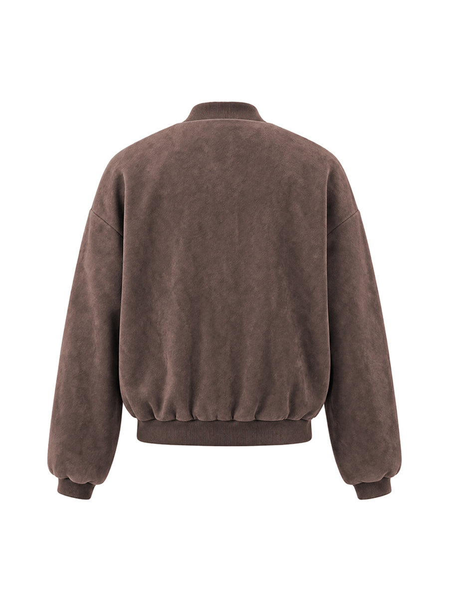 Cropped bomber jacket in soft coffee suede-look cloth