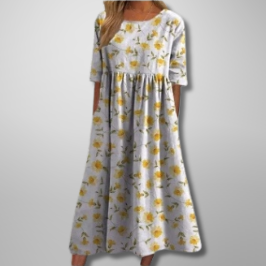 Women's Dress - Relaxed Floral Midi Dress in Dusty Lilac