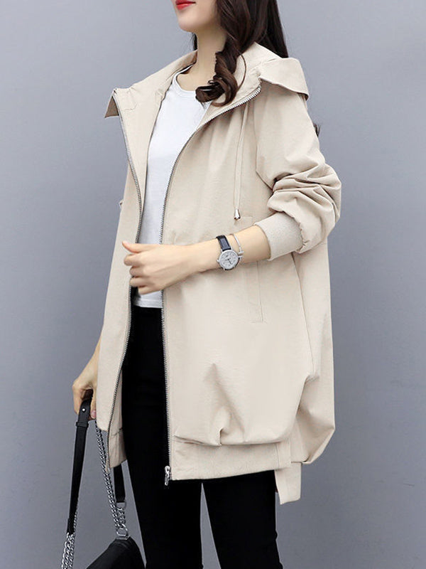 Longline hooded jacket with a zip front and slanted pockets