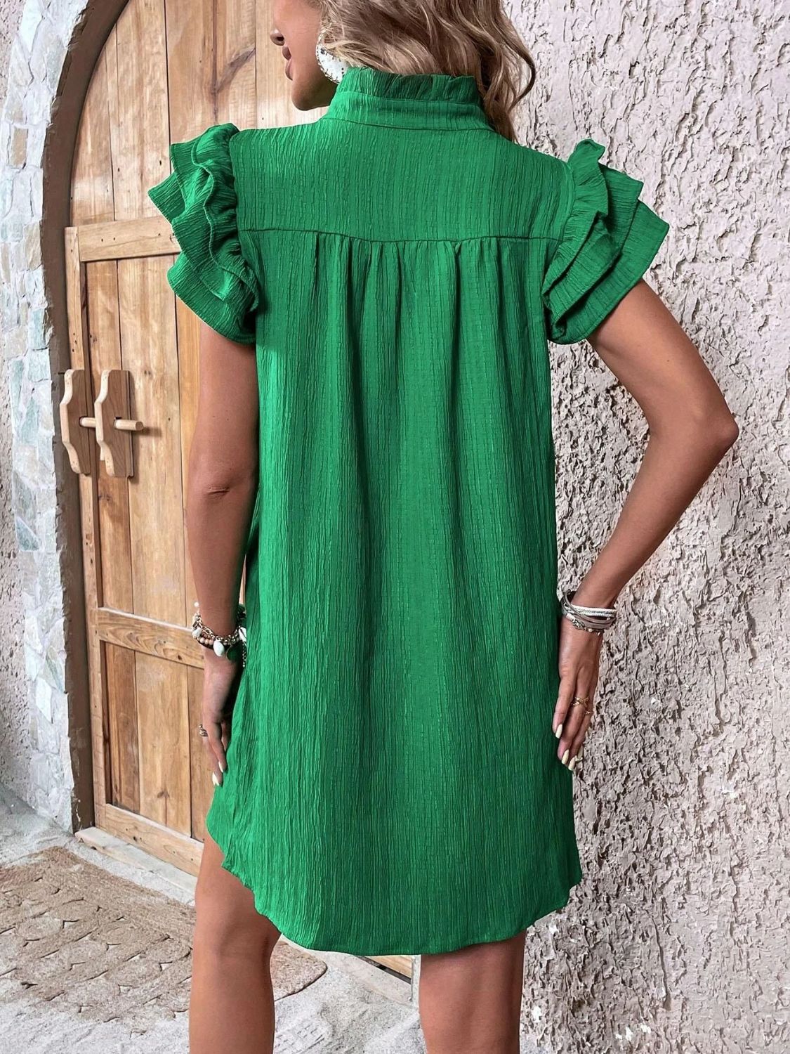 Women's ruffle shoulder mini dress - detail