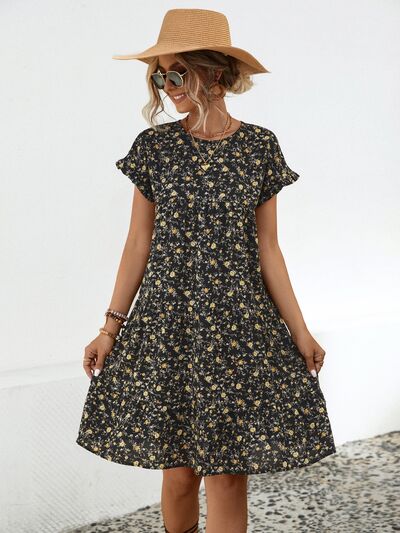 Women's ditsy floral frill dress - detail