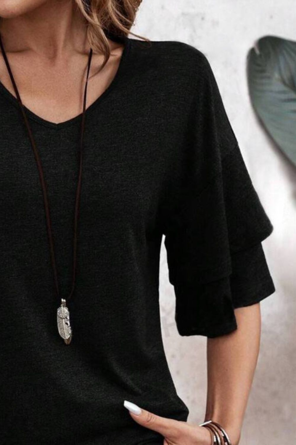 Women's layered flutter sleeve blouse - detail