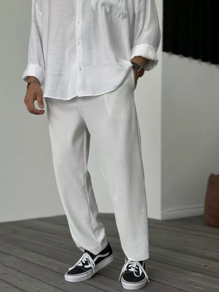 Men's Relaxed Fit Corduroy Trousers - Neutral Tones - back view | SAINT DOR
