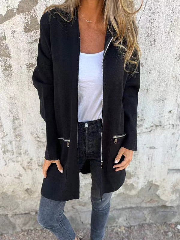 Soft hooded jacket with a full zip and dropped shoulders in black