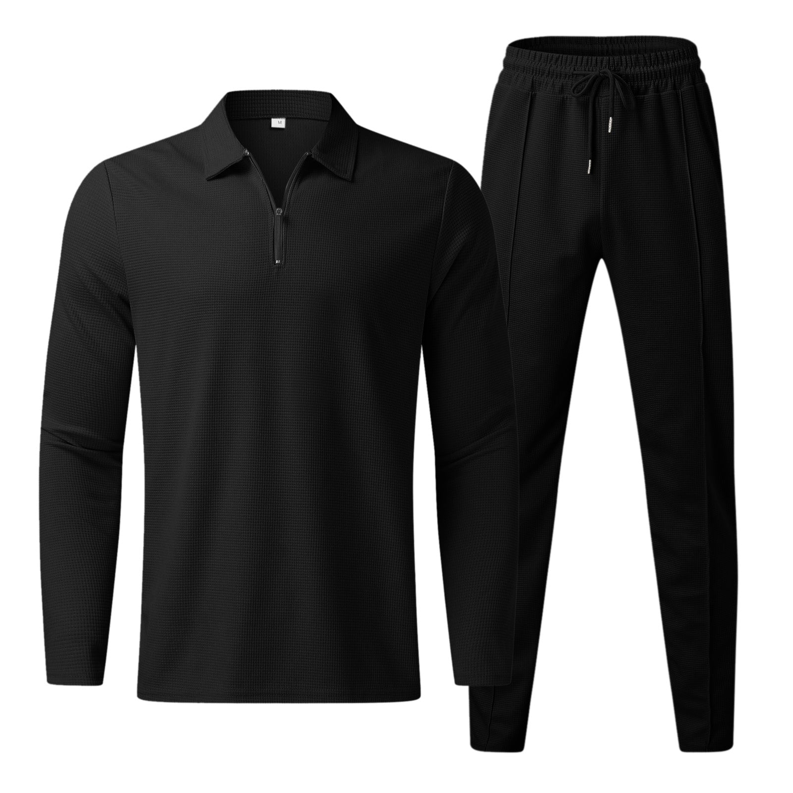 Men's Half-Zip Knit Set - Two-Piece Loungewear Co-Ord in Beige — side view