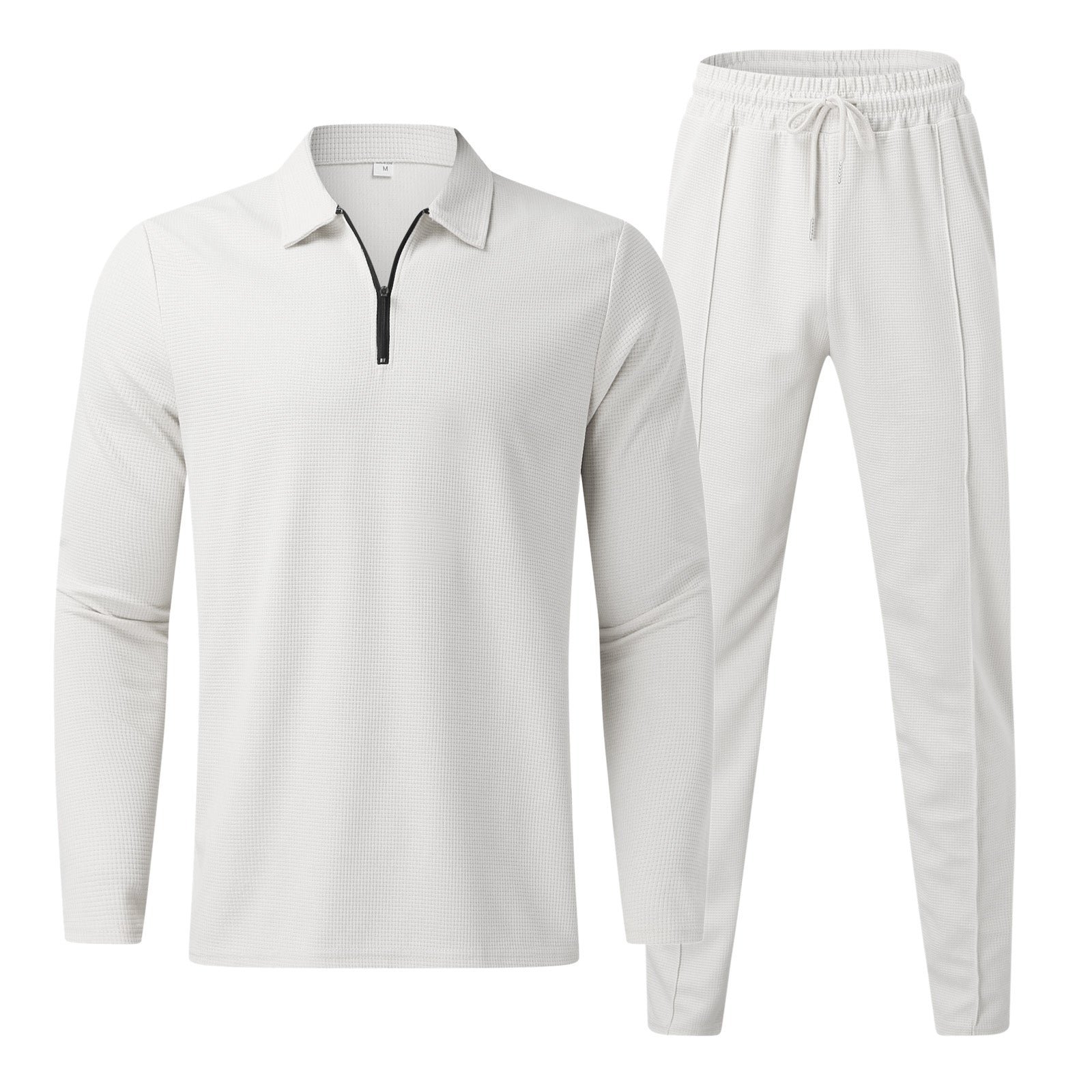 Men's Half-Zip Knit Set - Two-Piece Loungewear Co-Ord in White — back view