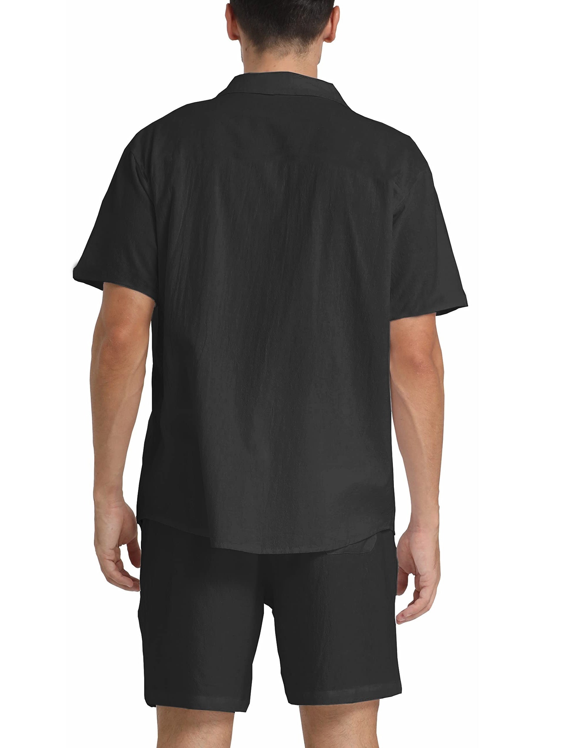 Men's Premium Linen Co-Ord Set - Breathable Summer Two-Piece in Black — back view