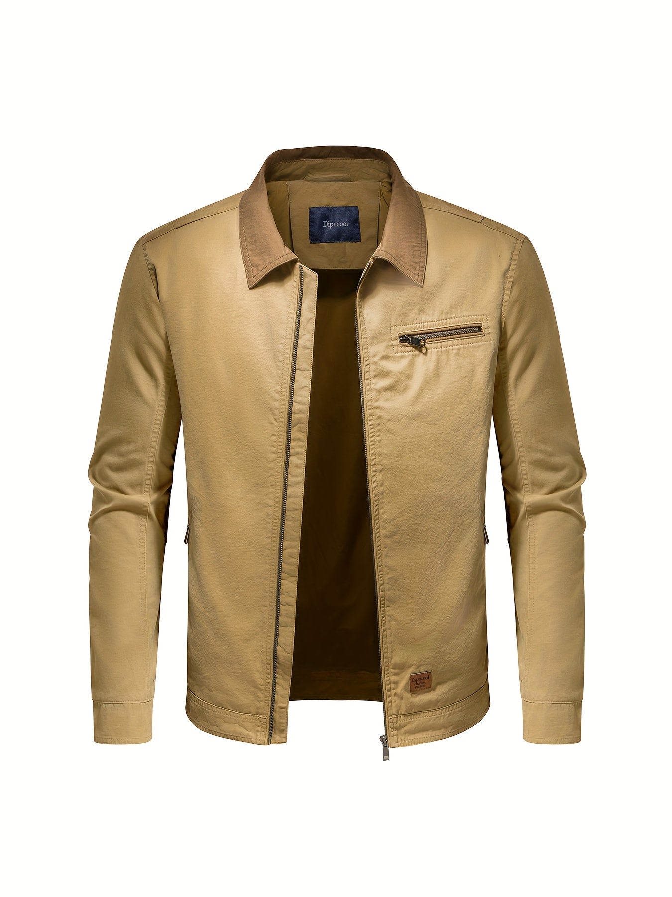 Men's Open Collar Leather Jacket with Chest Pocket – Saint Dor UK – side view