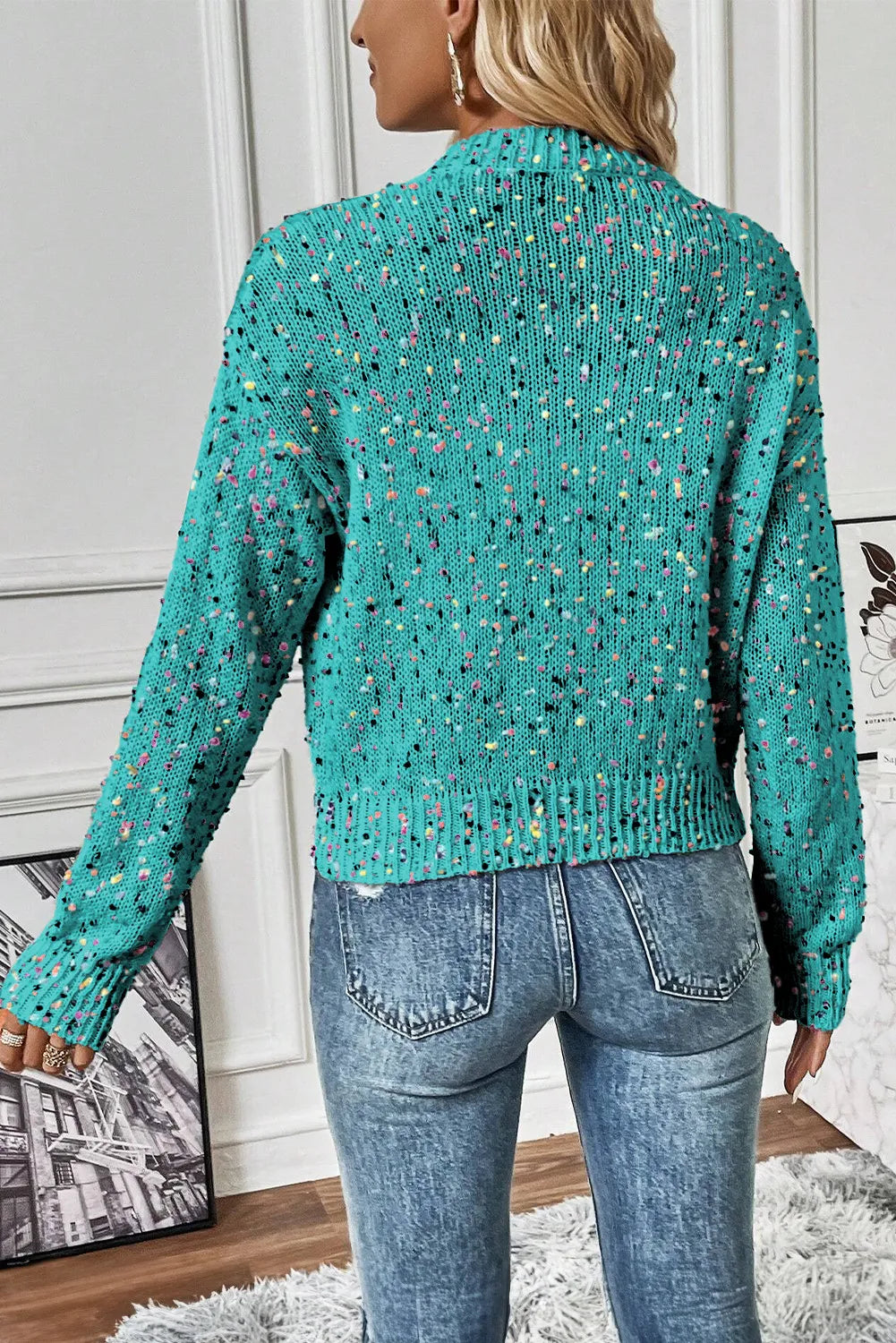Women's speckled knit cardigan - detail