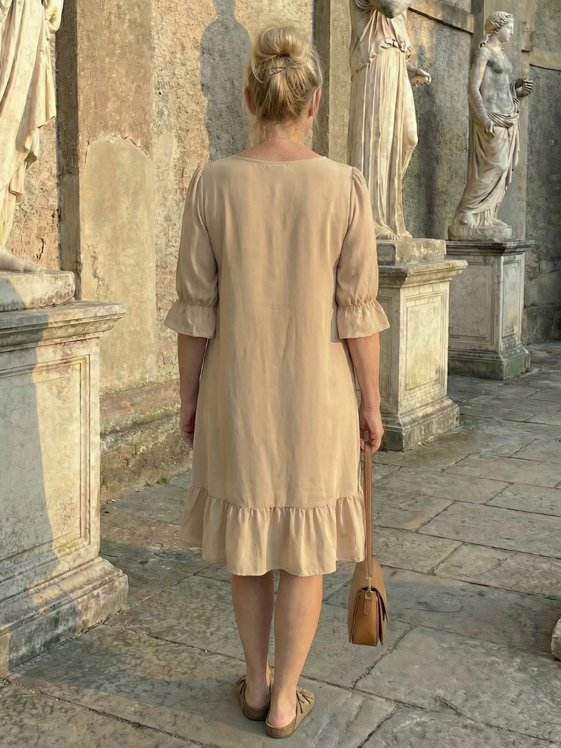 Women's Knee-Length Dress with Ruffle Cuff Detail – Saint Dor UK – close-up