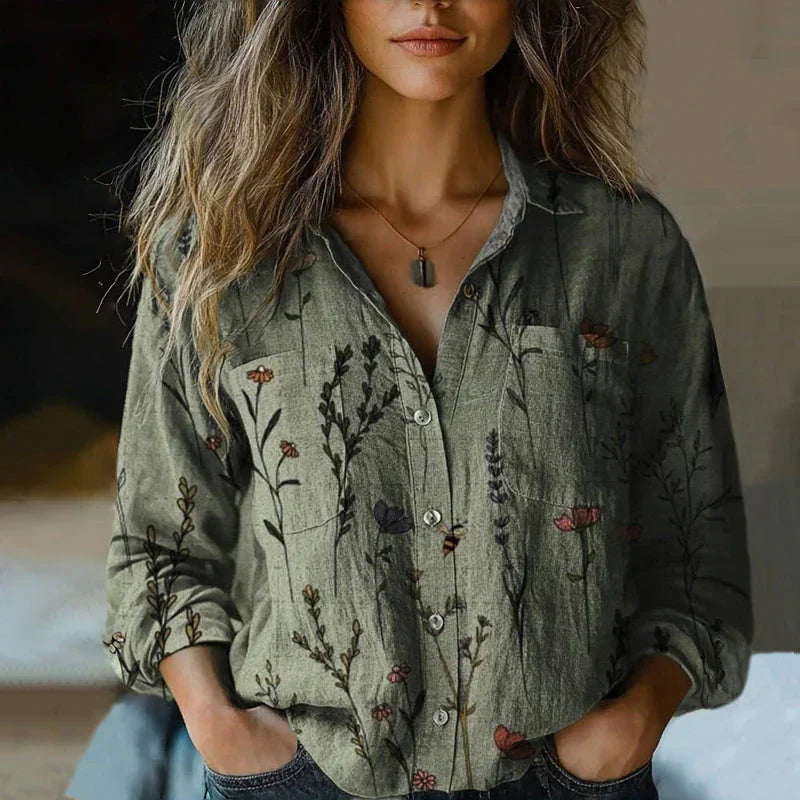 Women's Top - Bohemian Pattern Vintage Blouse in Red