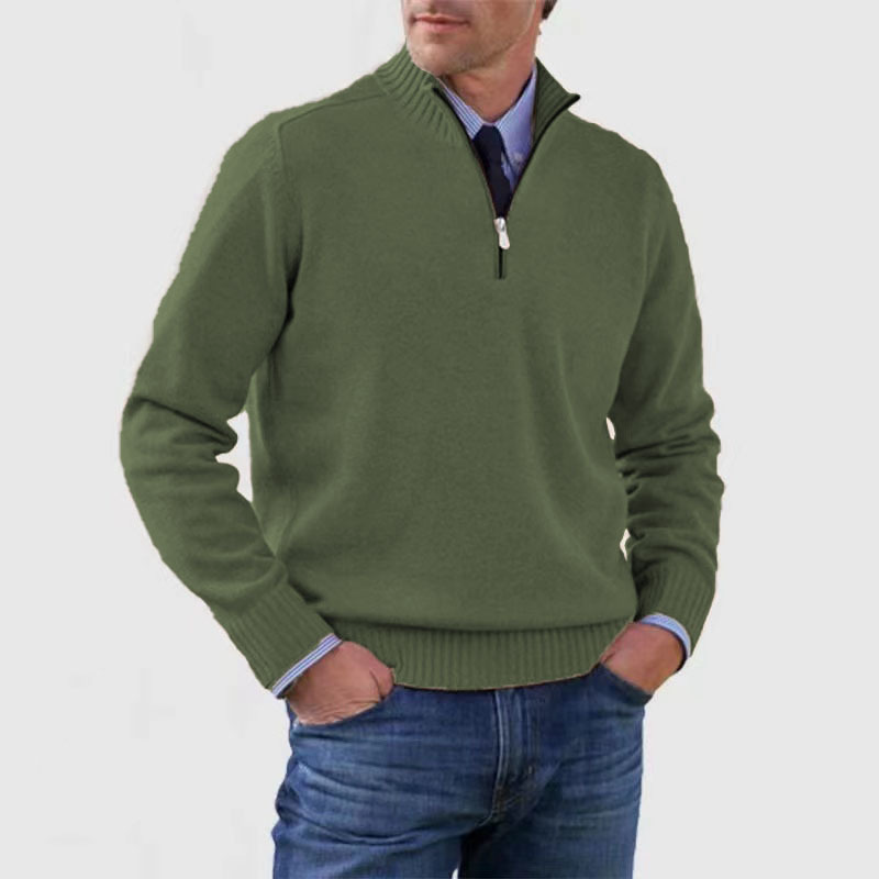 Men's half-zip knitted jumper in Olive