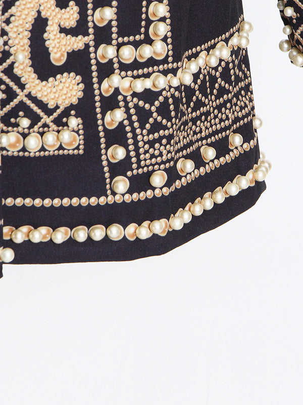 Beaded blazer with an ornamental pattern and a deep V-neck