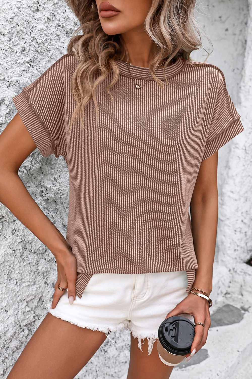 Women's ribbed short sleeve top - detail