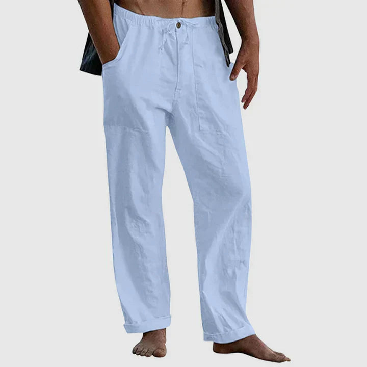 Men's Relaxed Fit Linen Trousers - Multi-Colour - back view | SAINT DOR