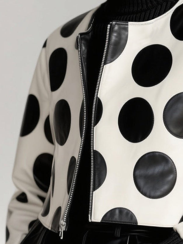 Cropped polka dot jacket in cream and black with panelled shoulders