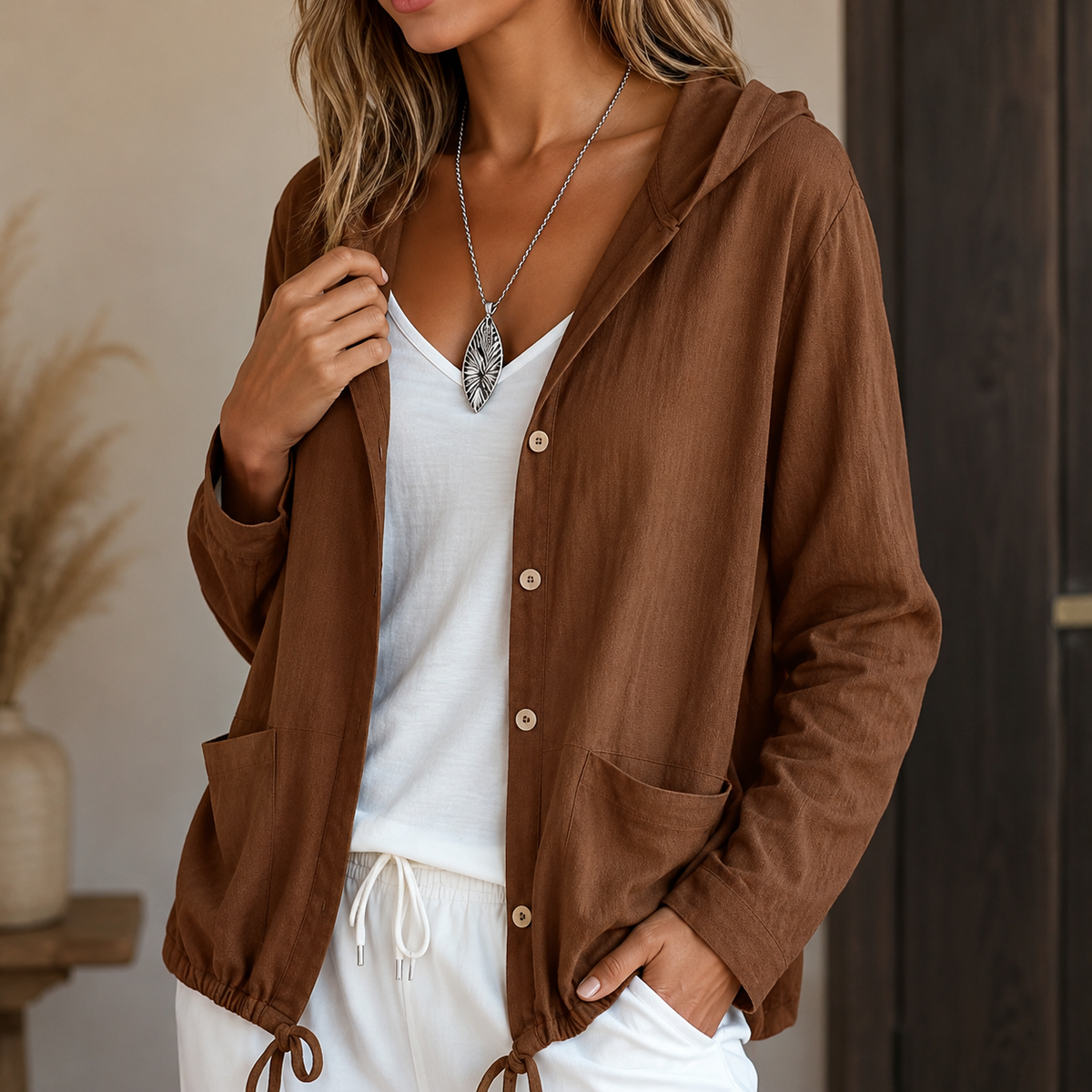 Women's lightweight hooded jacket in Brown