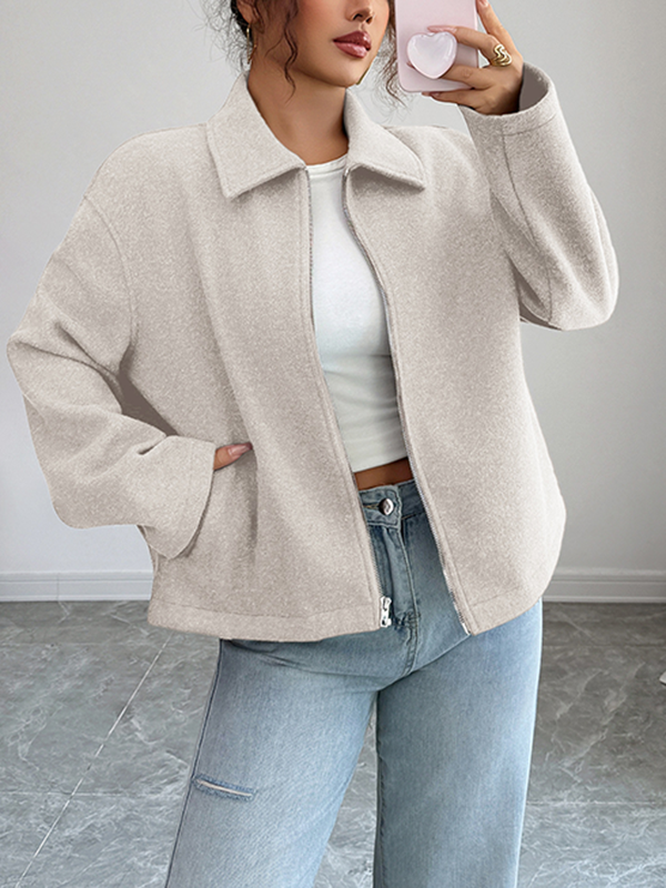 Short boxy jacket in a brushed cloth with a shirt collar and zip